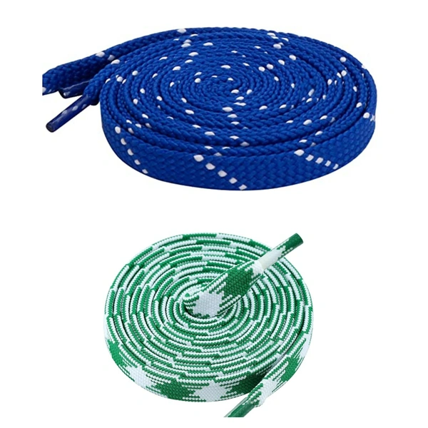 GRAH SANGRAH Flat Shoelace | 2 Pair (1 Pair Per Single Color) Unisex Shoelaces for Sport, Running Casual Shoes - 150 CM, Blue White_ Green