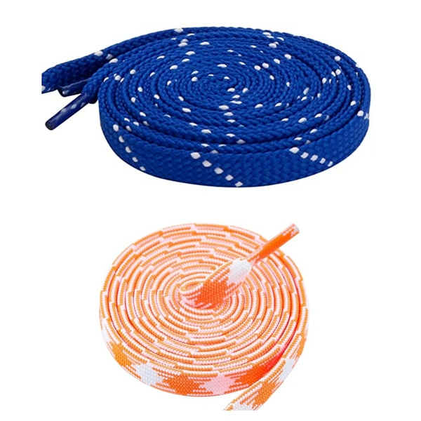GRAH SANGRAH Flat Shoelace | 2 Pair (1 Pair Per Single Color) Unisex Shoelaces for Sport, Running Casual Shoes - 150 CM, Blue White_ Orange