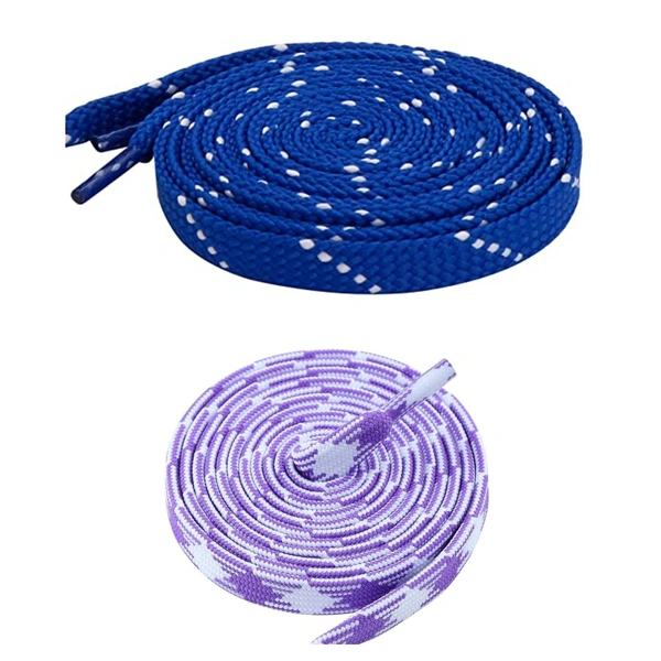 GRAH SANGRAH Flat Shoelace | 2 Pair (1 Pair Per Single Color) Unisex Shoelaces for Sport, Running Casual Shoes - 150 CM, Blue White_ Purple