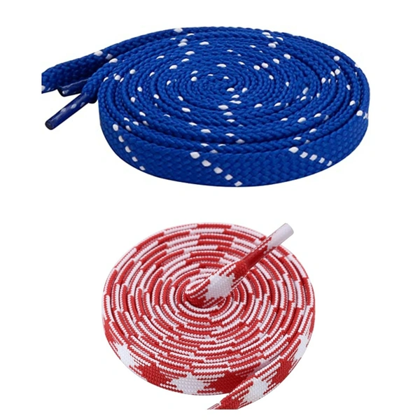 GRAH SANGRAH Flat Shoelace | 2 Pair (1 Pair Per Single Color) Unisex Shoelaces for Sport, Running Casual Shoes - 150 CM, Blue White_ Red