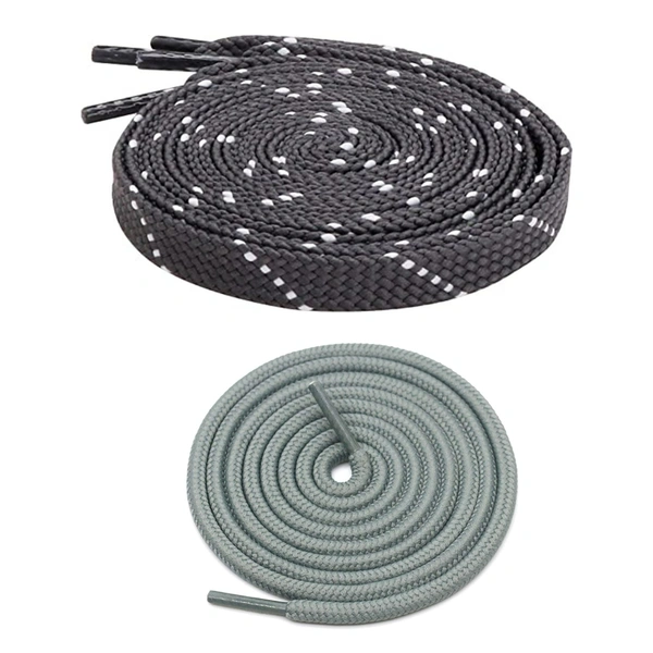 GRAH SANGRAH® 1 Pair FLAT | 1 Pair Round | Unisex Shoe Lace for Running, Sport or Gym Shoelace (2 Pair | 120 CM) - 120 CM, Gray