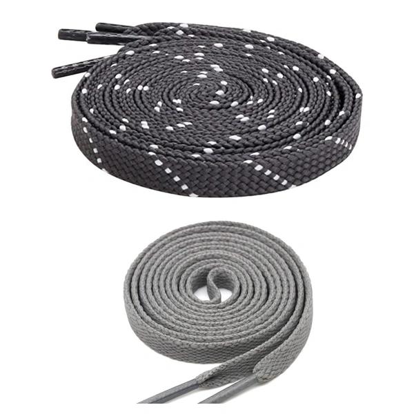 GRAH SANGRAH® 1 Pair FLAT | 1 Pair Round | Unisex Shoe Lace for Running, Sport or Gym Shoelace (2 Pair | 120 CM) - 120 CM, Gray