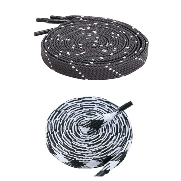GRAH SANGRAH Flat Shoelace | 2 Pair (1 Pair Per Single Color) Unisex Shoelaces for Sport, Running Casual Shoes - 150 CM, Grey White_ Black