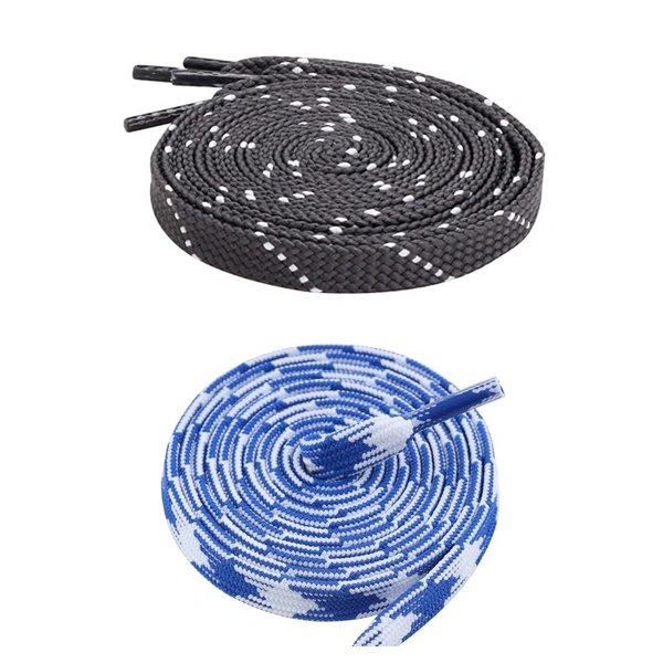 GRAH SANGRAH Flat Shoelace | 2 Pair (1 Pair Per Single Color) Unisex Shoelaces for Sport, Running Casual Shoes - 150 CM, Grey White_ Blue