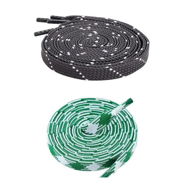 GRAH SANGRAH Flat Shoelace | 2 Pair (1 Pair Per Single Color) Unisex Shoelaces for Sport, Running Casual Shoes - 120 CM, Grey White_ Green
