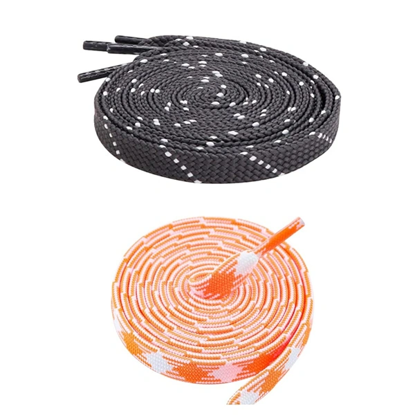 GRAH SANGRAH Flat Shoelace | 2 Pair (1 Pair Per Single Color) Unisex Shoelaces for Sport, Running Casual Shoes - 150 CM, Grey White_ Orange