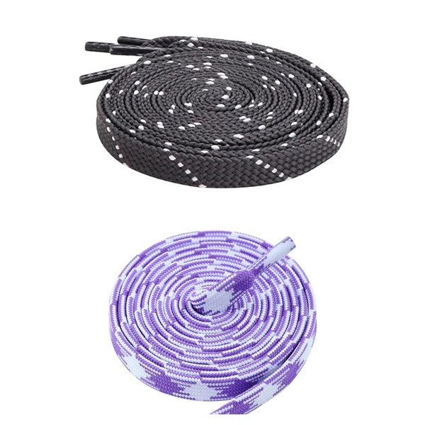GRAH SANGRAH Flat Shoelace | 2 Pair (1 Pair Per Single Color) Unisex Shoelaces for Sport, Running Casual Shoes - 120 CM, Grey White_ Purple