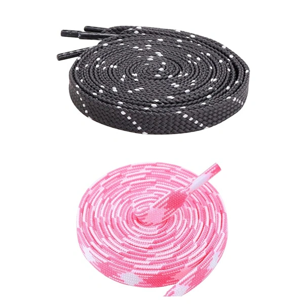 GRAH SANGRAH Flat Shoelace | 2 Pair (1 Pair Per Single Color) Unisex Shoelaces for Sport, Running Casual Shoes - 120 CM, Grey White_ Pink