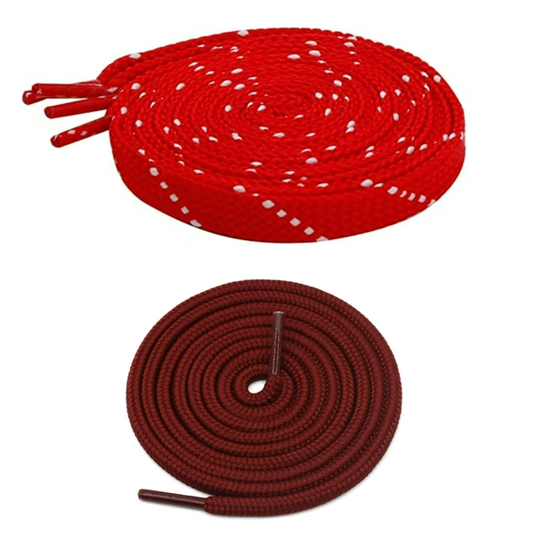GRAH SANGRAH® 1 Pair FLAT | 1 Pair Round | Unisex Shoe Lace for Running, Sport or Gym Shoelace (2 Pair | 120 CM) - 120 CM, Red_ Maroon
