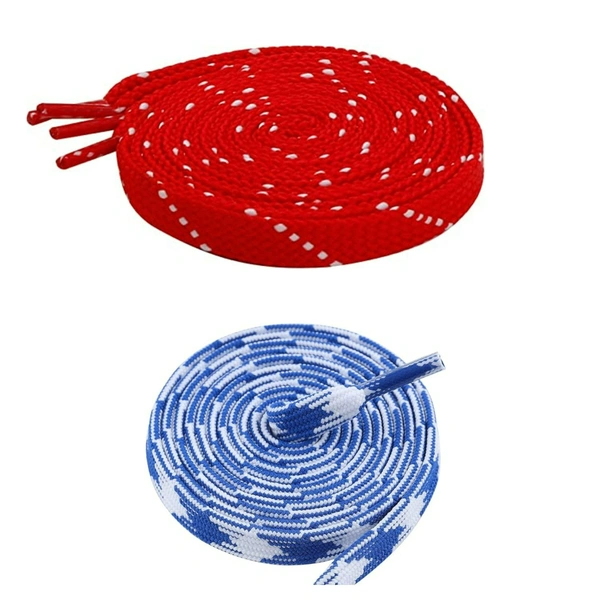 GRAH SANGRAH Flat Shoelace | 2 Pair (1 Pair Per Single Color) Unisex Shoelaces for Sport, Running Casual Shoes - 150 CM, Red White_ Blue