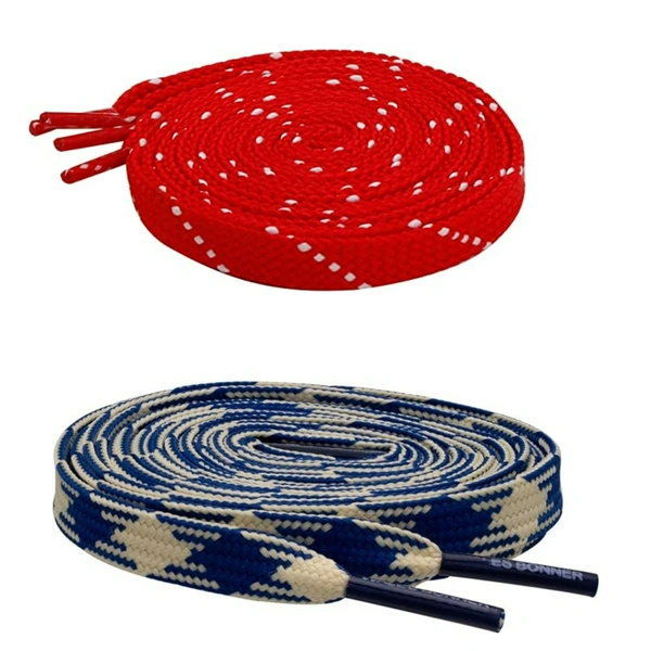 GRAH SANGRAH Flat Shoelace | 2 Pair (1 Pair Per Single Color) Unisex Shoelaces for Sport, Running Casual Shoes. - 120 CM, Red_ Navy