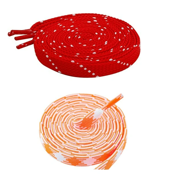 GRAH SANGRAH Flat Shoelace | 2 Pair (1 Pair Per Single Color) Unisex Shoelaces for Sport, Running Casual Shoes - 150 CM, Red White_ Orange
