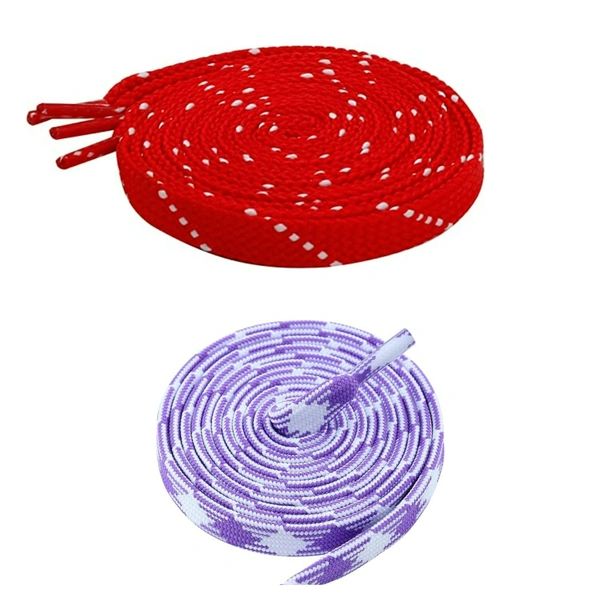 GRAH SANGRAH Flat Shoelace | 2 Pair (1 Pair Per Single Color) Unisex Shoelaces for Sport, Running Casual Shoes - 150 CM, Red White_ Purple
