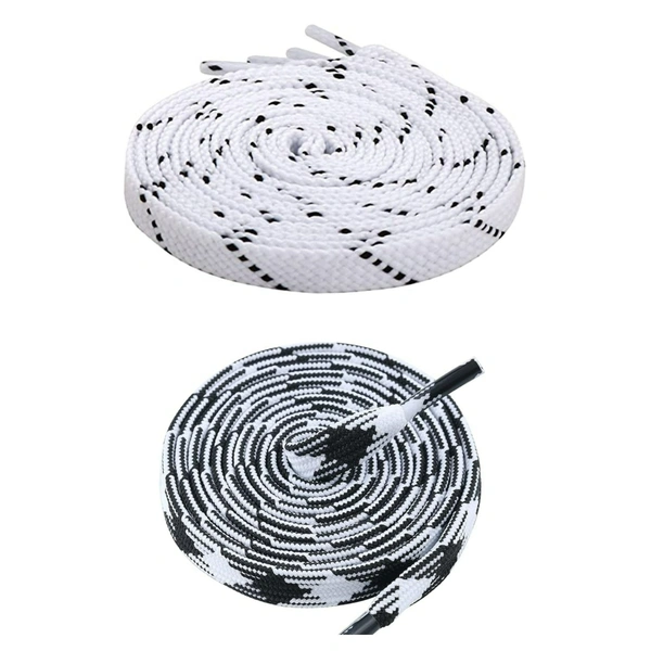GRAH SANGRAH Flat Shoelace | 2 Pair (1 Pair Per Single Color) Unisex Shoelaces for Sport, Running Casual Shoes - 150 CM, White Black_ Black