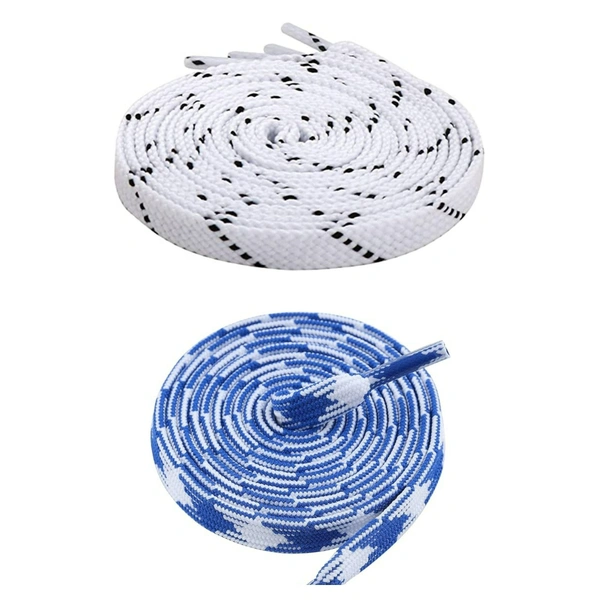 GRAH SANGRAH Flat Shoelace | 2 Pair (1 Pair Per Single Color) Unisex Shoelaces for Sport, Running Casual Shoes. - 120 CM, White_ Blue