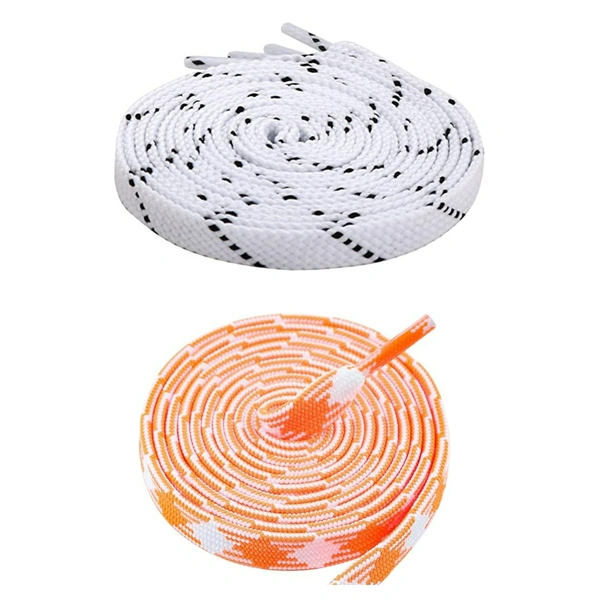 GRAH SANGRAH Flat Shoelace | 2 Pair (1 Pair Per Single Color) Unisex Shoelaces for Sport, Running Casual Shoes - 150 CM, White Black_ Orange