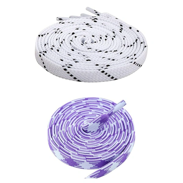 GRAH SANGRAH Flat Shoelace | 2 Pair (1 Pair Per Single Color) Unisex Shoelaces for Sport, Running Casual Shoes - 150 CM, White Black_ Purple
