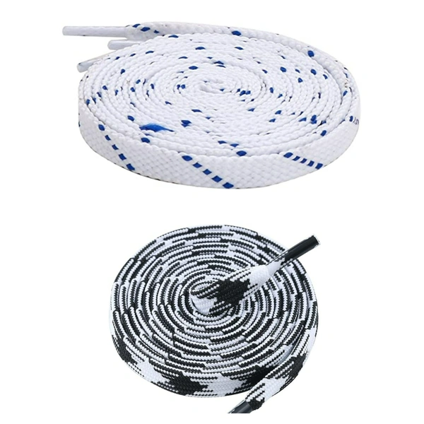 GRAH SANGRAH Flat Shoelace | 2 Pair (1 Pair Per Single Color) Unisex Shoelaces for Sport, Running Casual Shoes - 120 CM, White Blue_ Black