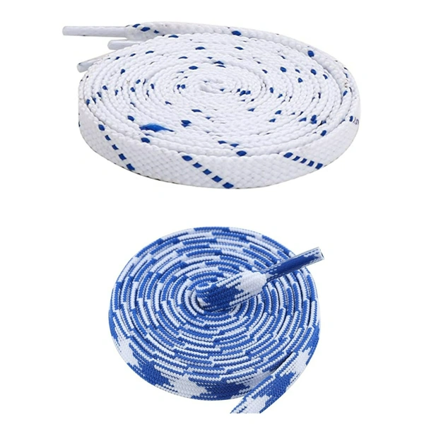 GRAH SANGRAH Flat Shoelace | 2 Pair (1 Pair Per Single Color) Unisex Shoelaces for Sport, Running Casual Shoes - 120 CM, White Blue_ Blue