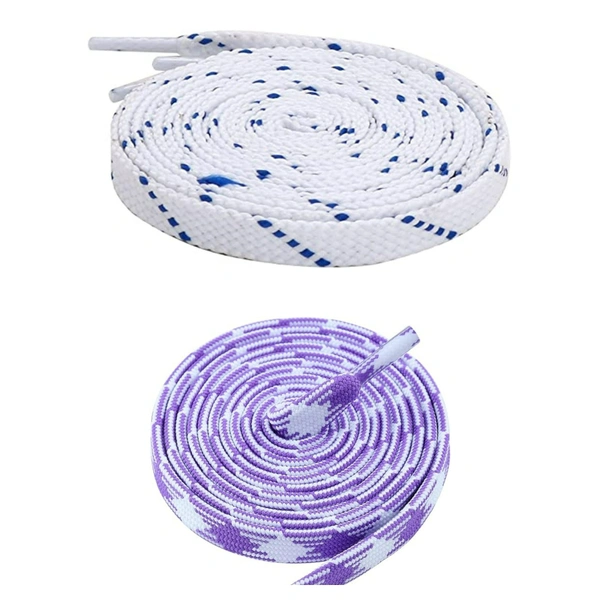 GRAH SANGRAH Flat Shoelace | 2 Pair (1 Pair Per Single Color) Unisex Shoelaces for Sport, Running Casual Shoes. - 120 CM, White Blue_ Purple