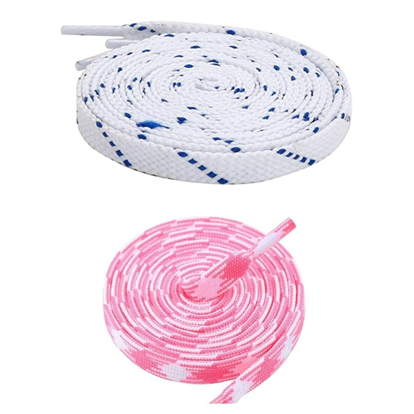 GRAH SANGRAH Flat Shoelace | 2 Pair (1 Pair Per Single Color) Unisex Shoelaces for Sport, Running Casual Shoes - 120 CM, White Blue_ Pink