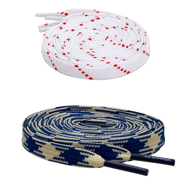 GRAH SANGRAH Flat Shoelace | 2 Pair (1 Pair Per Single Color) Unisex Shoelaces for Sport, Running Casual Shoes - 120 CM, White Red_ Navy