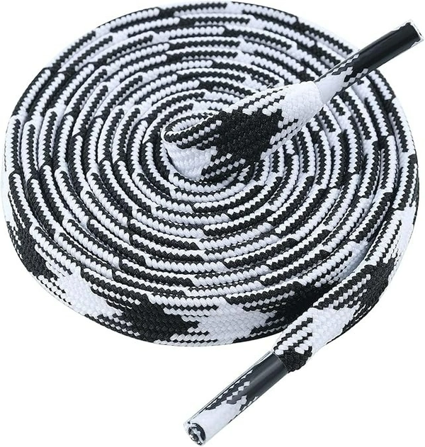 GRAH SANGRAH® 2 Pairs Fashionable Double Layer Flat Colored Shoe laces for Sneakers - 120 CM, Black White