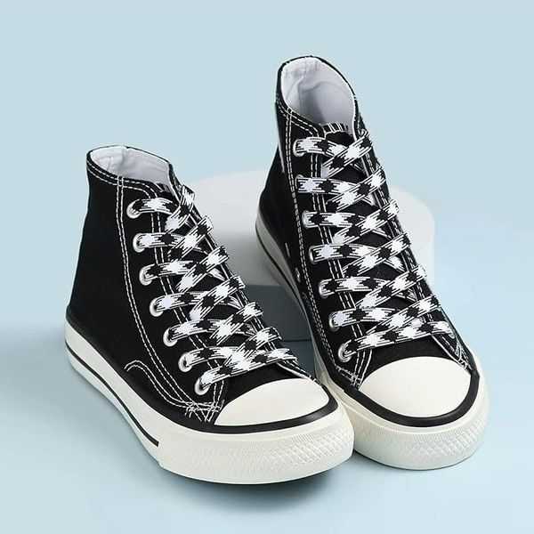 GRAH SANGRAH® 2 Pairs Fashionable Double Layer Flat Colored Shoe laces for Sneakers - 120 CM, Black White