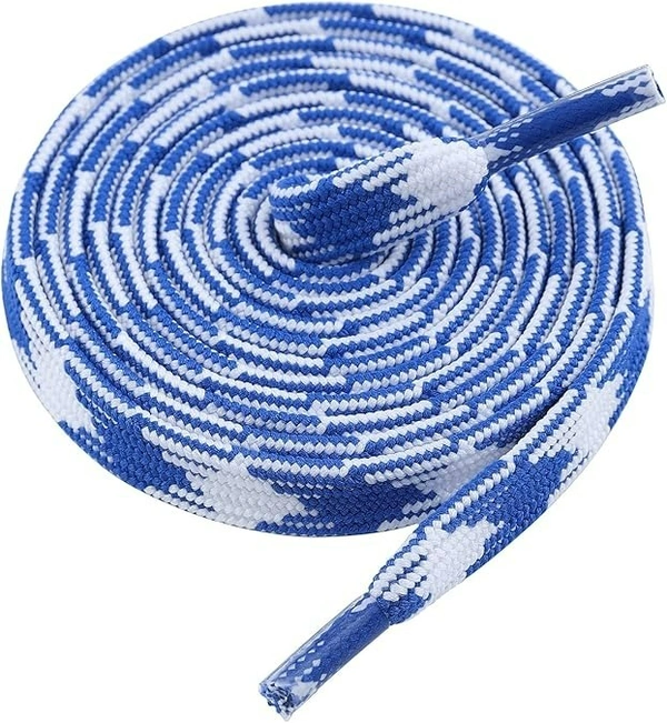 GRAH SANGRAH® 2 Pairs Fashionable Double Layer Flat Colored Shoe laces for Sneakers - 120 CM, Blue White