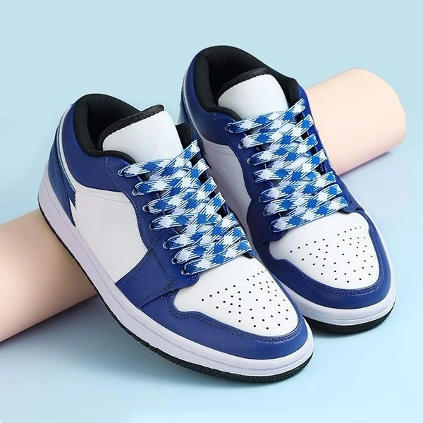 GRAH SANGRAH® 2 Pairs Fashionable Double Layer Flat Colored Shoe laces for Sneakers - 120 CM, Blue White