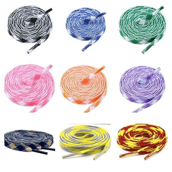 GRAH SANGRAH Flat Shoelace | 2 Pair (1 Pair Per Single Color) Unisex Shoelaces for Sport, Running Casual Shoes - 150 CM, Black White_ Navy