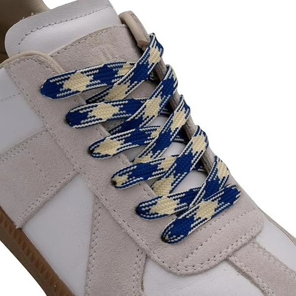 GRAH SANGRAH® 2 Pairs Fashionable Double Layer Flat Colored Shoe laces for Sneakers - 120 CM, Navy off White