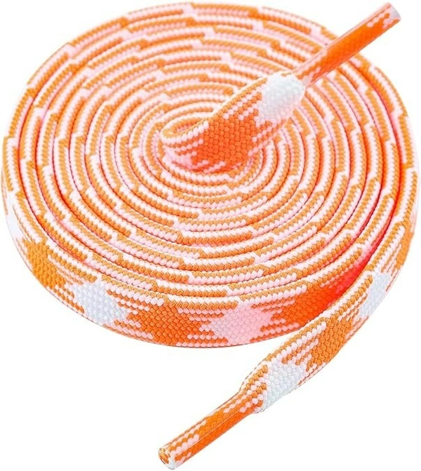 GRAH SANGRAH® 2 Pairs Fashionable Double Layer Flat Colored Shoe laces for Sneakers - 120 CM, Orange White