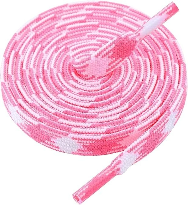 GRAH SANGRAH® 2 Pairs Fashionable Double Layer Flat Colored Shoe laces for Sneakers - 120 CM, Pink White