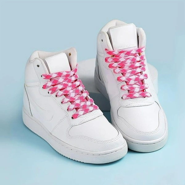 GRAH SANGRAH® 2 Pairs Fashionable Double Layer Flat Colored Shoe laces for Sneakers - 120 CM, Pink White