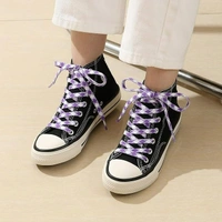 GRAH SANGRAH® 2 Pairs Fashionable Double Layer Flat Colored Shoe laces for Sneakers - 120 CM, Purple White