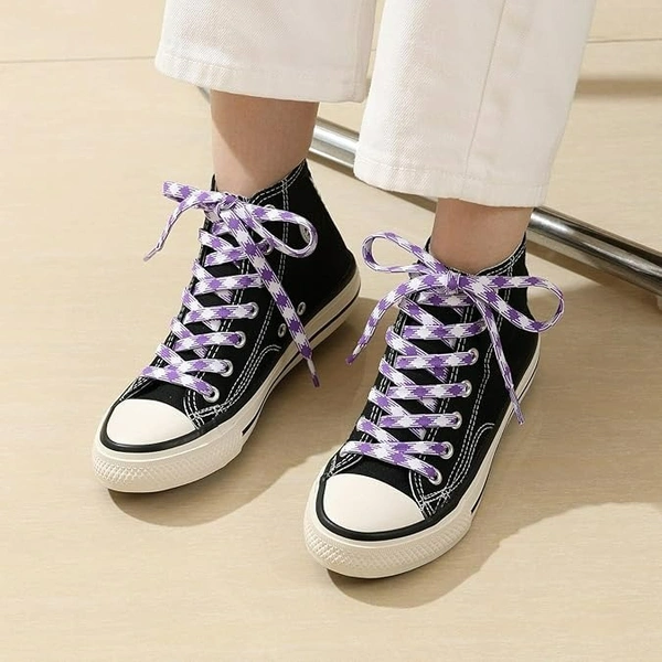 GRAH SANGRAH® 2 Pairs Fashionable Double Layer Flat Colored Shoe laces for Sneakers - 120 CM, Purple White