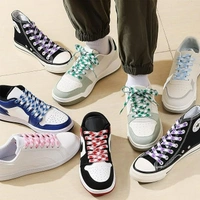 GRAH SANGRAH® 2 Pairs Fashionable Double Layer Flat Colored Shoe laces for Sneakers - 120 CM, Navy Off White