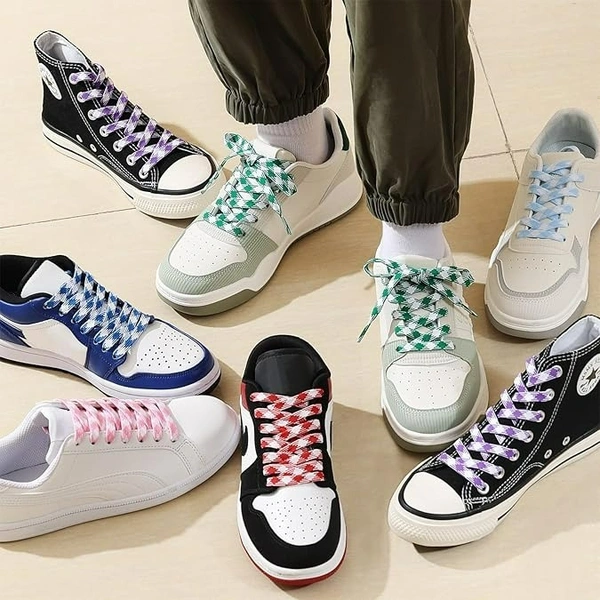 GRAH SANGRAH® 2 Pairs Fashionable Double Layer Flat Colored Shoe laces for Sneakers - 120 CM, Red White