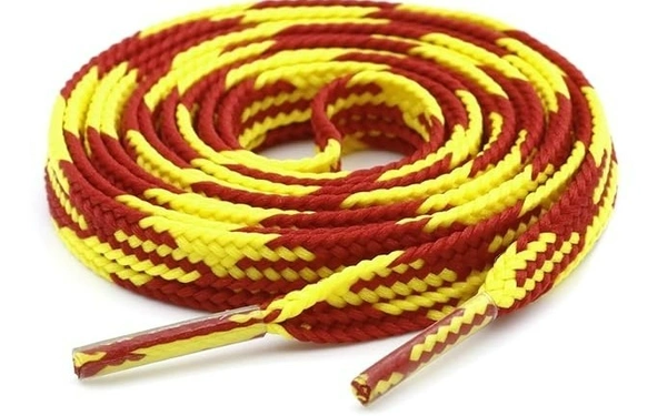 GRAH SANGRAH® 2 Pairs Fashionable Double Layer Flat Colored Shoe laces for Sneakers - 120 CM, Red Yellow