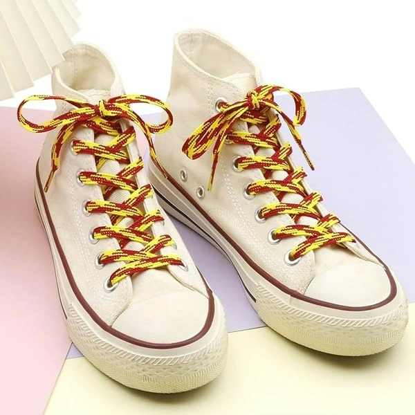 GRAH SANGRAH® 2 Pairs Fashionable Double Layer Flat Colored Shoe laces for Sneakers - 120 CM, Red Yellow