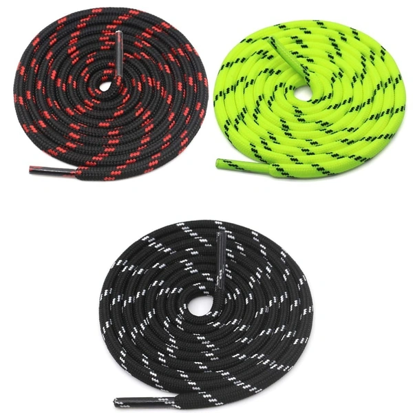 GRAH SANGRAH® (3 Pair) (1 Pair Per Single Color) Shoes Laces Athletic Shoelaces For Sport/Running Shoes Shoe Strings - 120 CM, BLK RED / Fluorescent / Black White
