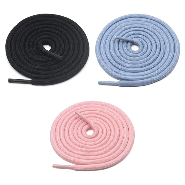 GRAH SANGRAH® 3 Pair (1 Pair Per Single Color) Unisex Shoes Laces For Sport, Running Casual Gym Shoelaces - 120 CM, Black _ Sky _ Pink