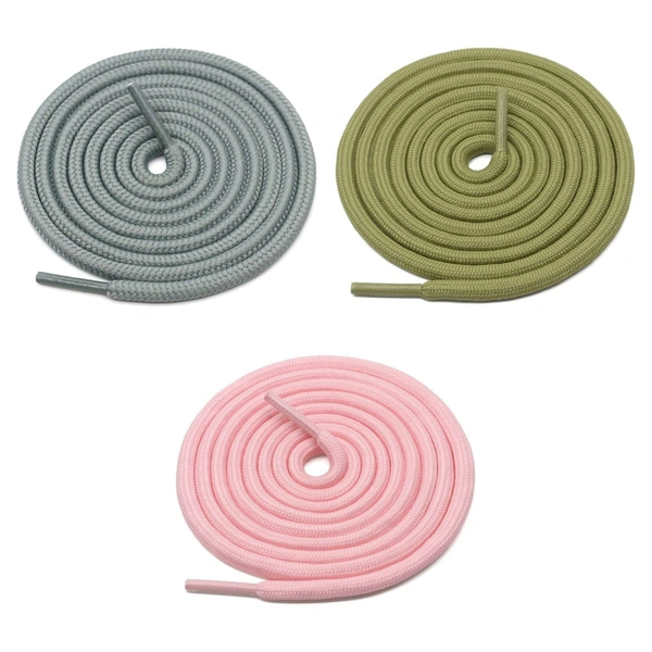 GRAH SANGRAH® 3 Pair (1 Pair Per Single Color) Unisex Shoes Laces For Sport, Running Casual Gym Shoelaces - 120 CM, Grey_ Pink_ Olive