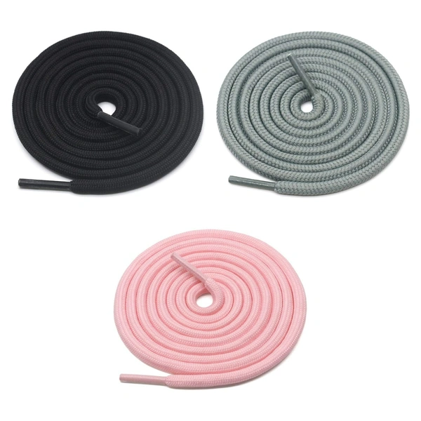 GRAH SANGRAH® 3 Pair (1 Pair Per Single Color) Unisex Shoes Laces For Sport, Running Casual Gym Shoelaces - 120 CM, Black_ Grey_ Pink