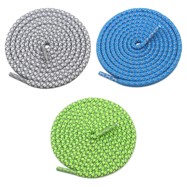 GRAH SANGRAH® 3 Pair (1 Pair Per Single Color) Round Shoelaces For Sport, Running Casual Shoes Laces - 120 CM, White-Blue-Fluorescent