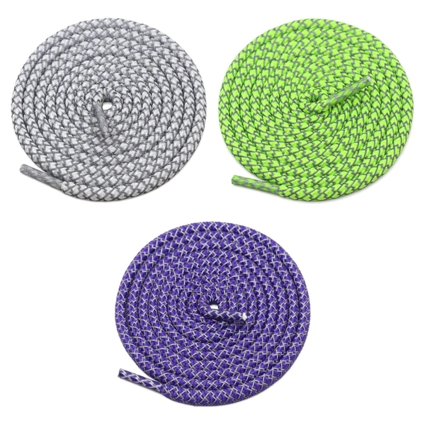 GRAH SANGRAH® 3 Pair (1 Pair Per Single Color) Round Shoelaces For Sport, Running Casual Shoes Laces - 120 CM, White-Fluorescent-Purple