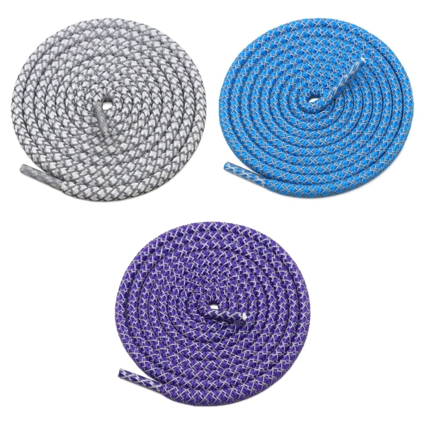 GRAH SANGRAH® 3 Pair (1 Pair Per Single Color) Round Shoelaces For Sport, Running Casual Shoes Laces - 120 CM, White-Blue-Purple