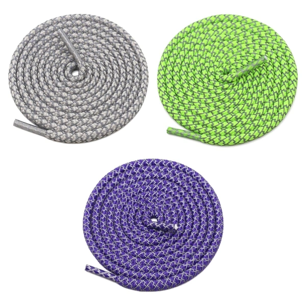 GRAH SANGRAH® 3 Pair (1 Pair Per Single Color) Round Shoelaces For Sport, Running Casual Shoes Laces - 120 CM, Grey-Fluorescent-Purple