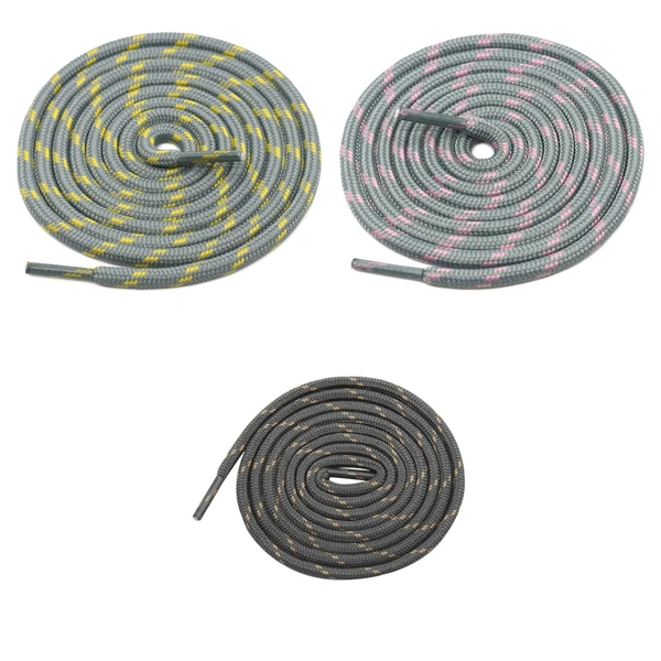 GRAH SANGRAH® (3 Pair) (1 Pair Per Single Color) Shoes Laces Athletic Shoelaces For Sport/Running Shoes Shoe Strings - 120 CM, Grey-Grey Yellow-Grey Pink